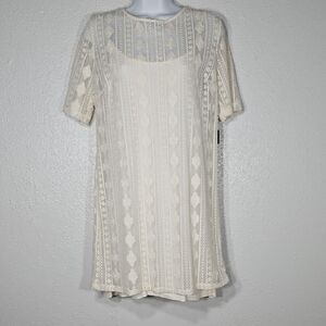 NWT Forever 21 Cream Lace Overlay Short Sleeve Summer Slip Mini Dress M